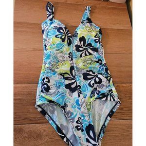 Gabar One Piece Swimsuit sz 10 Ruched  Blues Green